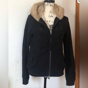 Marc By Marc Jacobs Black Utility Jacket with Tan Fur Trim
